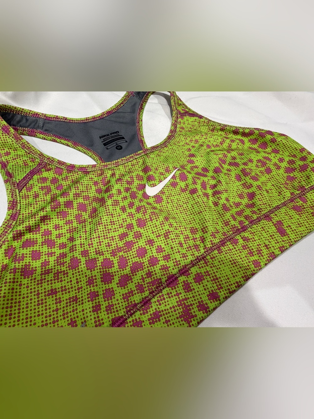 Nike Pro Girls M Racerback Sports Bra Wireless Animal Print Green Pink Gray